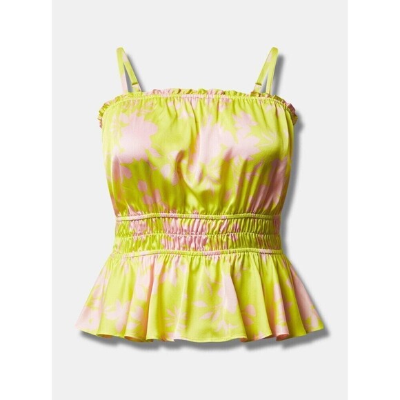 Torrid Peplum Square Neck Crop Cami Pink & Lime Yellow Plus Size 2X (18-20) - Picture 2 of 12